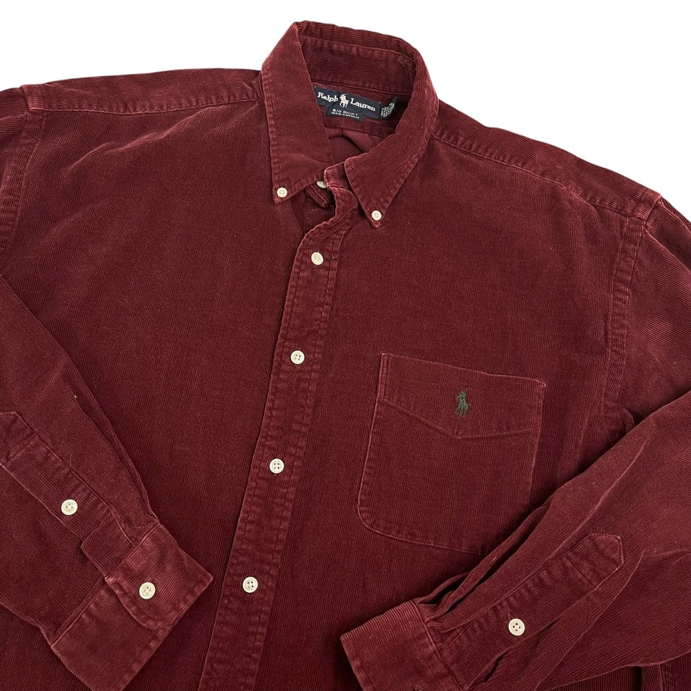 Ralph Lauren Big Shirt Mens Large Burgundy Corduroy Button Down Long Sleeve Pony